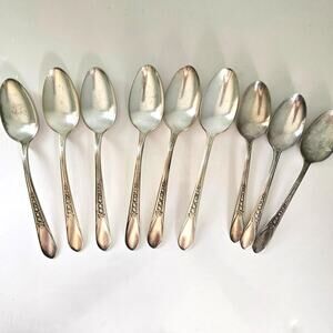 Vintage WM Rogers MFG Co Priscilla Spoons Set of 9 Silver Plate Cottagecore
